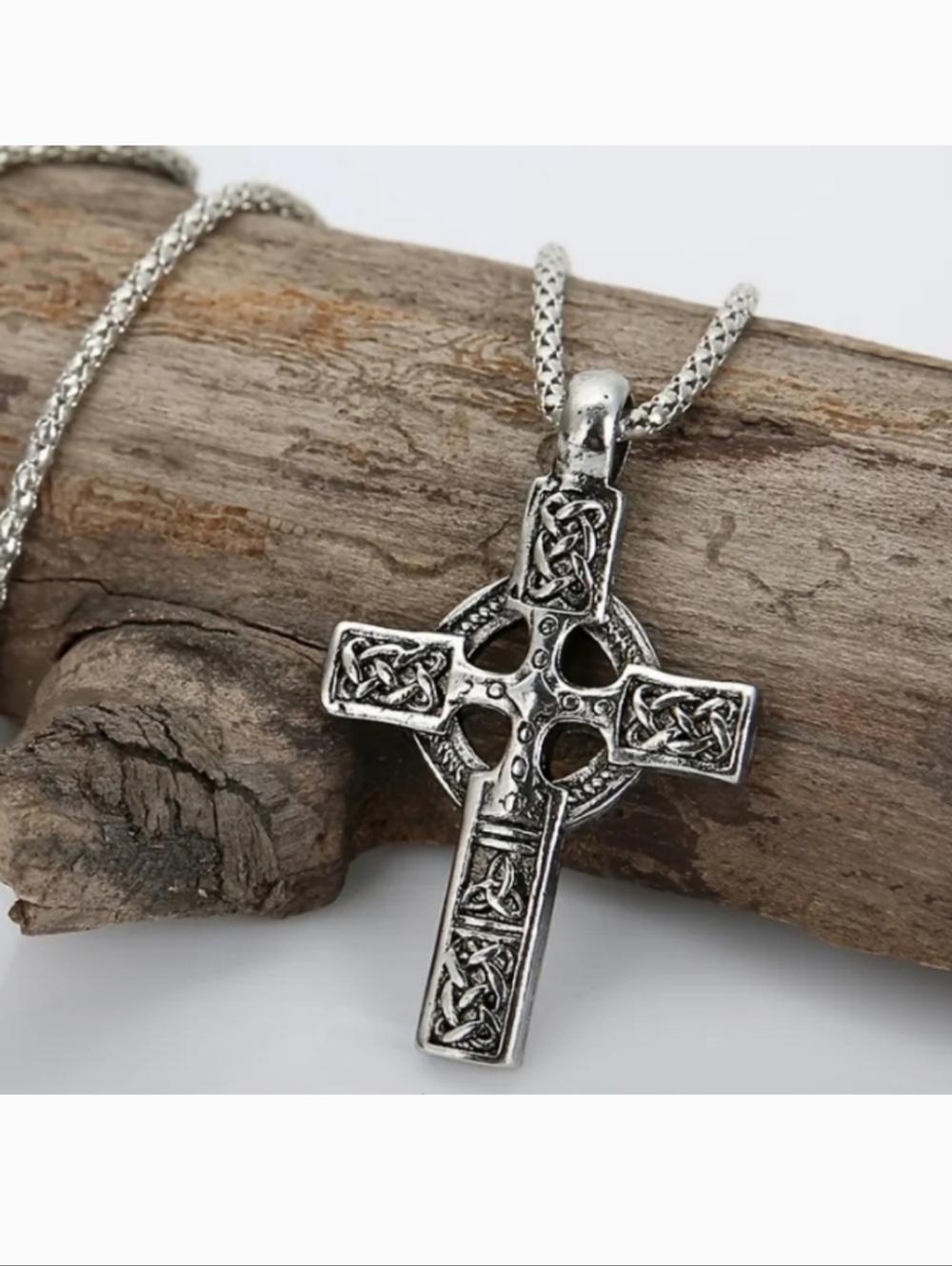 Celtic Knot Cross Pendant Necklace in Antique Silver